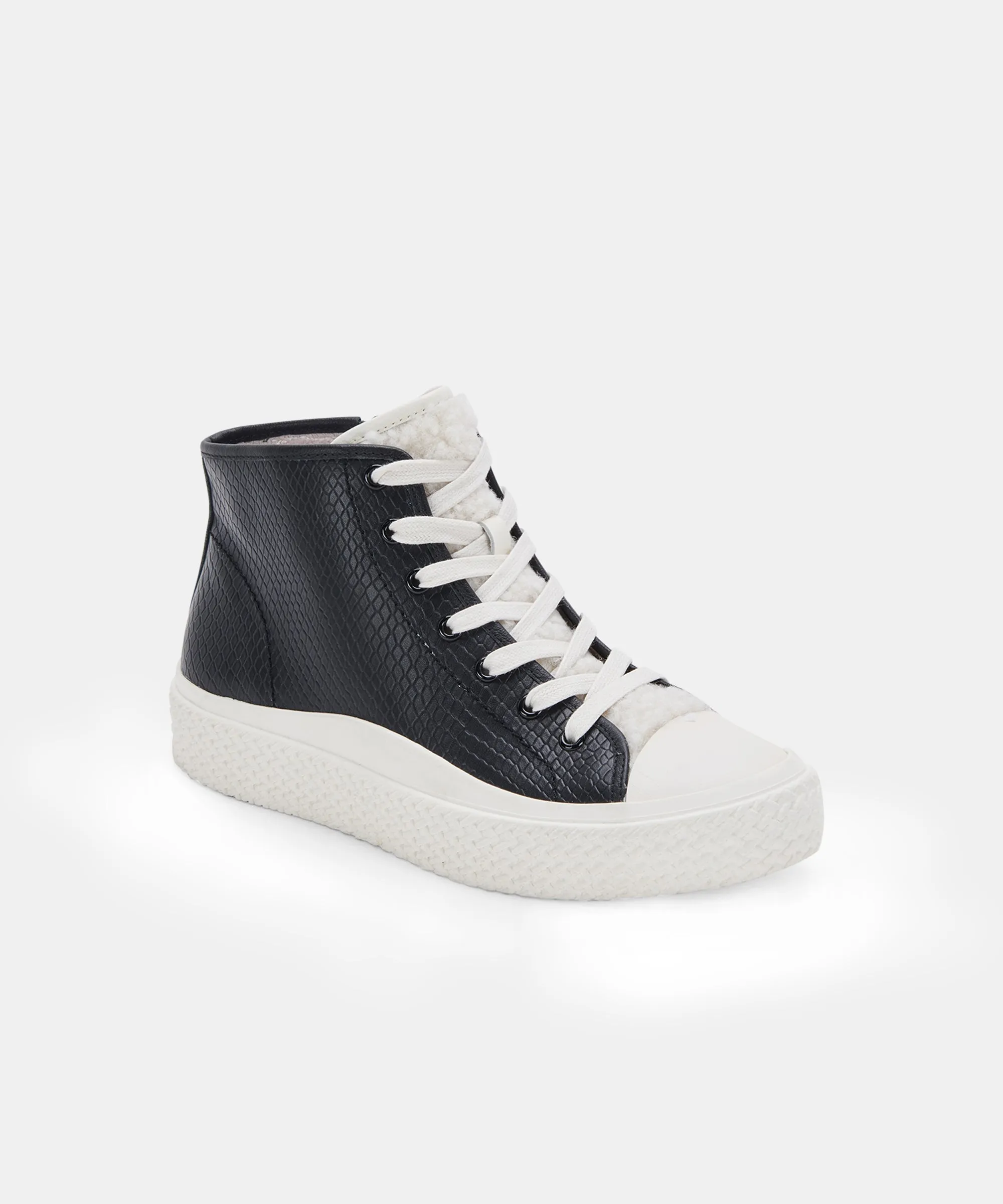 VEOLA Black Embossed Leather Plush Sneakers - re:vita