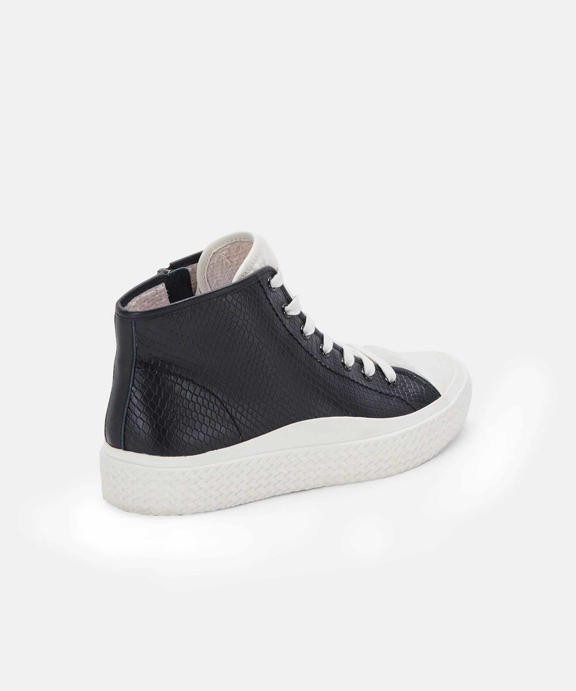 VEOLA Black Embossed Leather Plush Sneakers - re:vita