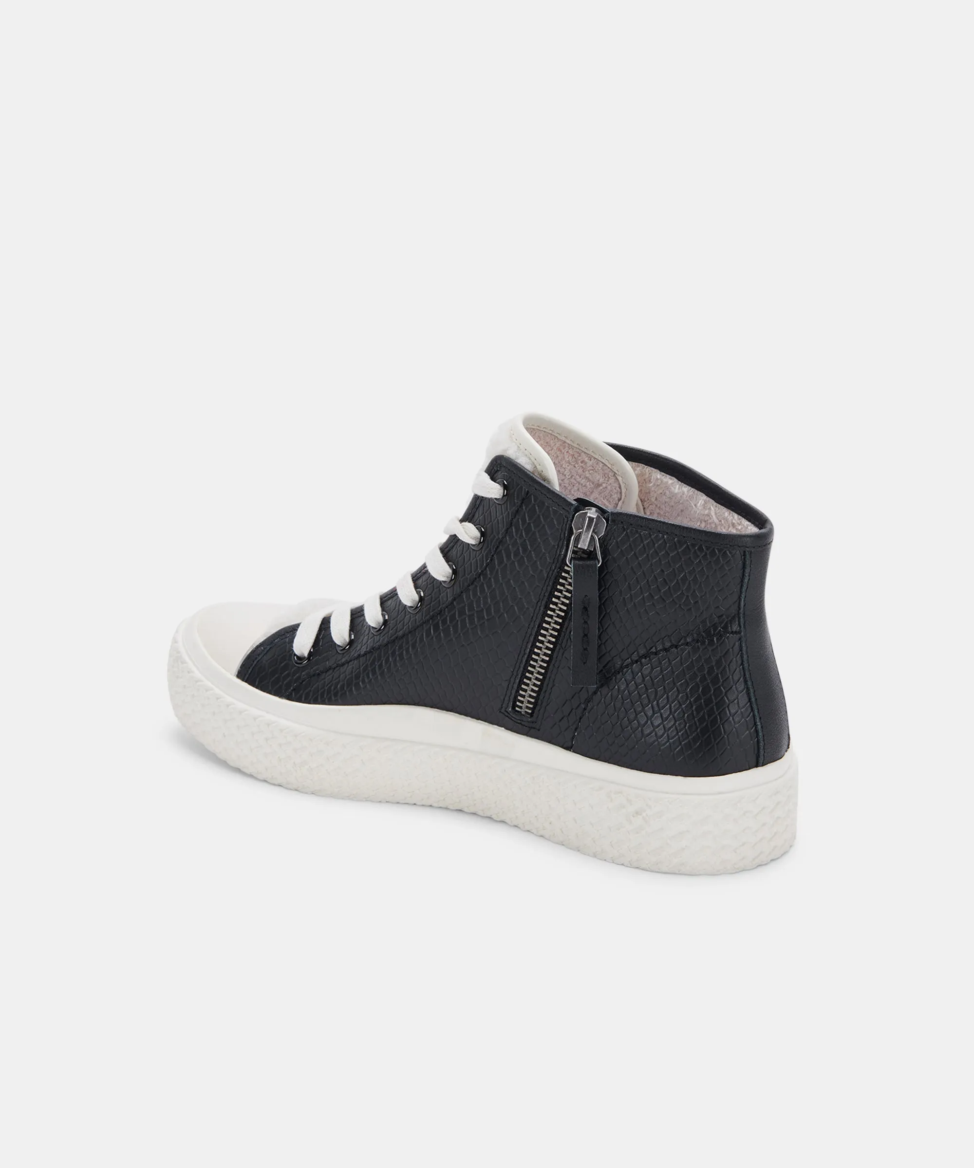 VEOLA Black Embossed Leather Plush Sneakers - re:vita