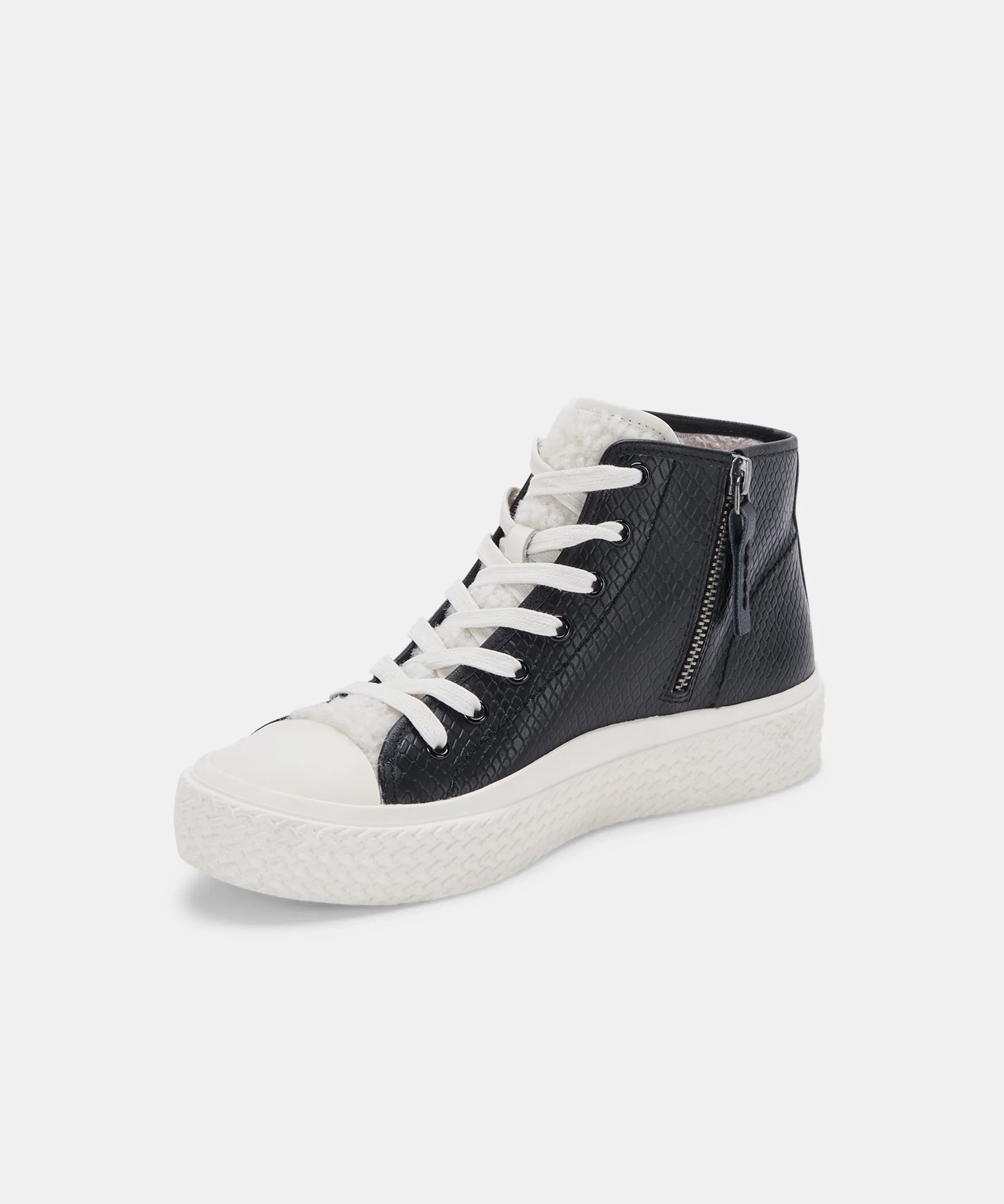 VEOLA Black Embossed Leather Plush Sneakers - re:vita