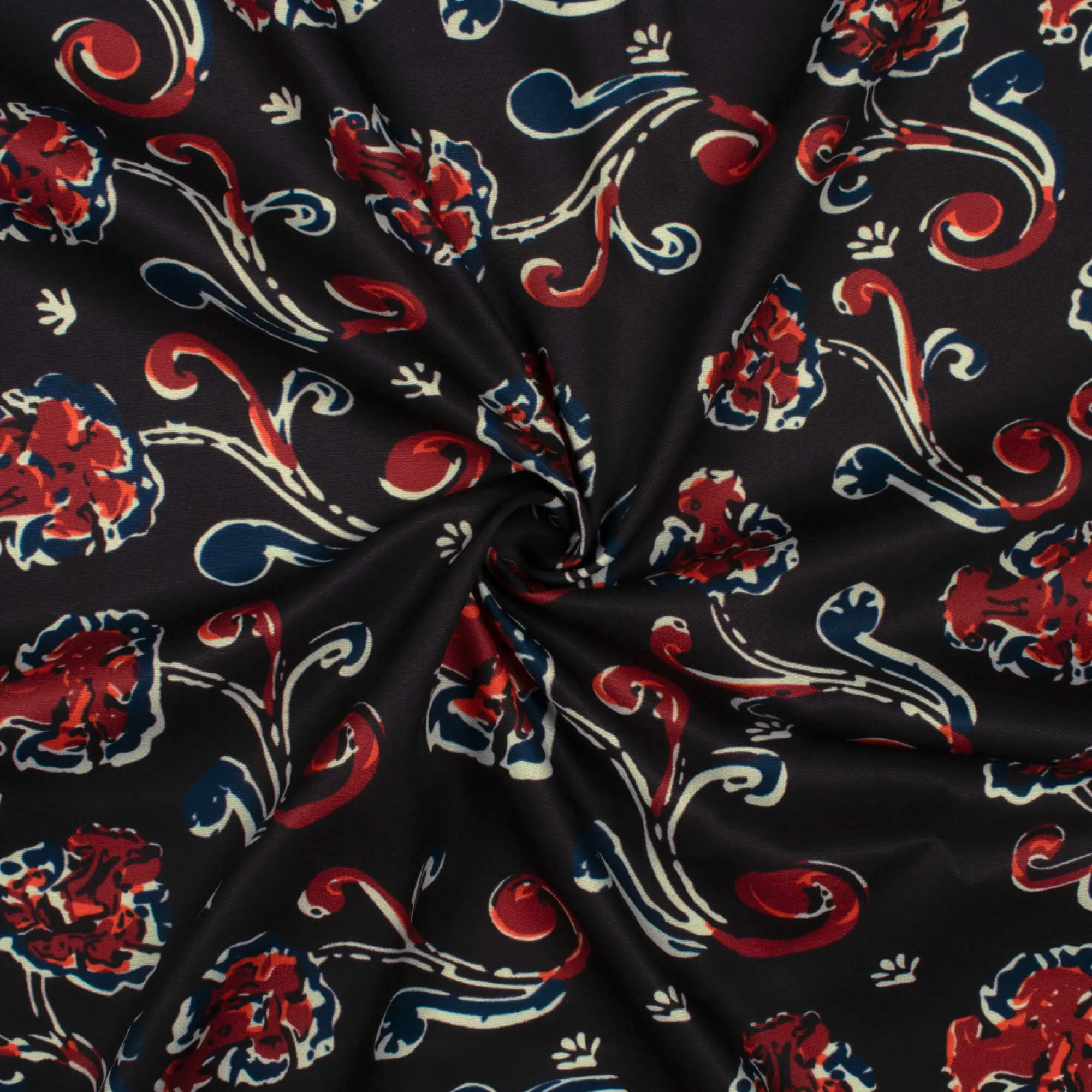 Vermillion Red Floral Digital Print Crepe Fabric