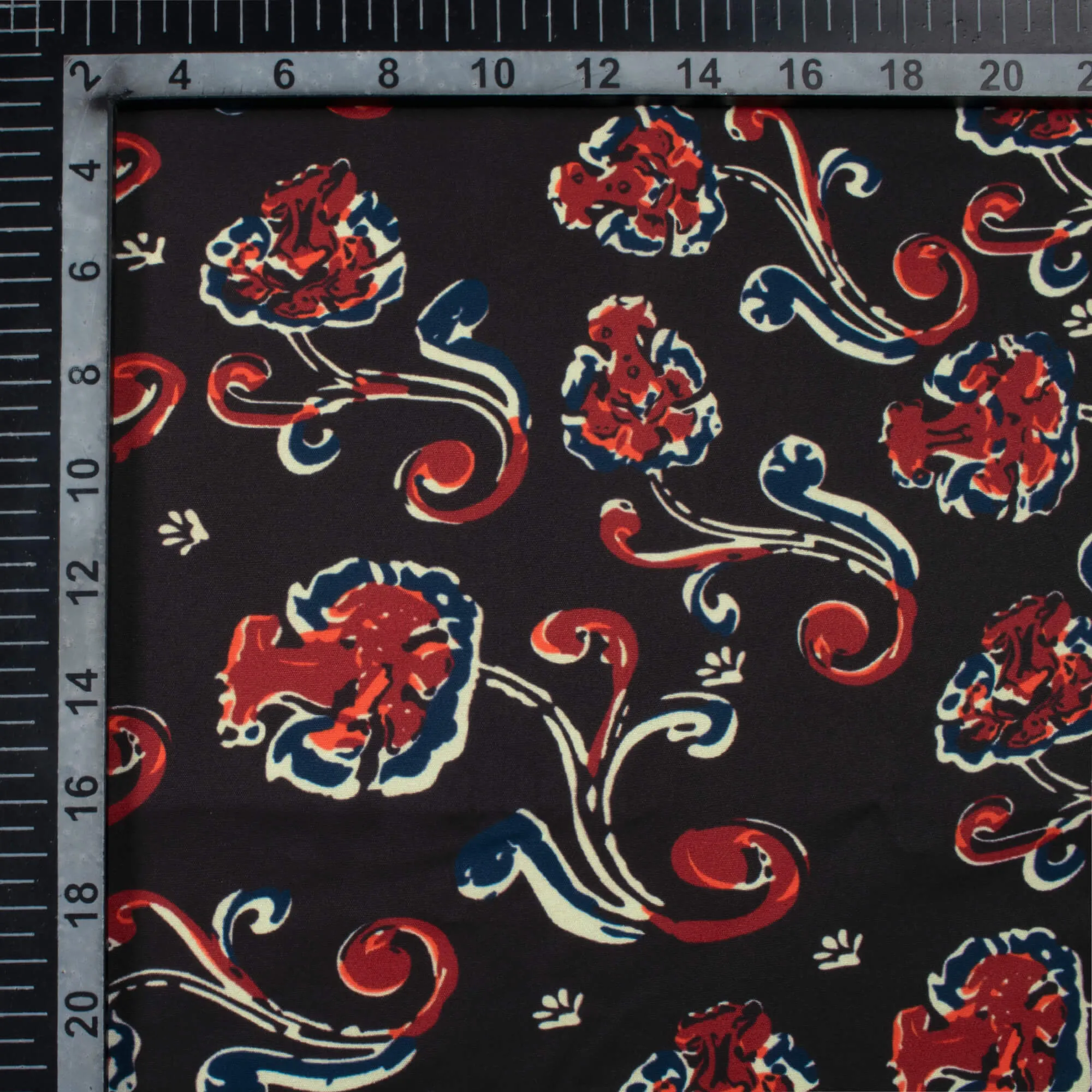 Vermillion Red Floral Digital Print Crepe Fabric