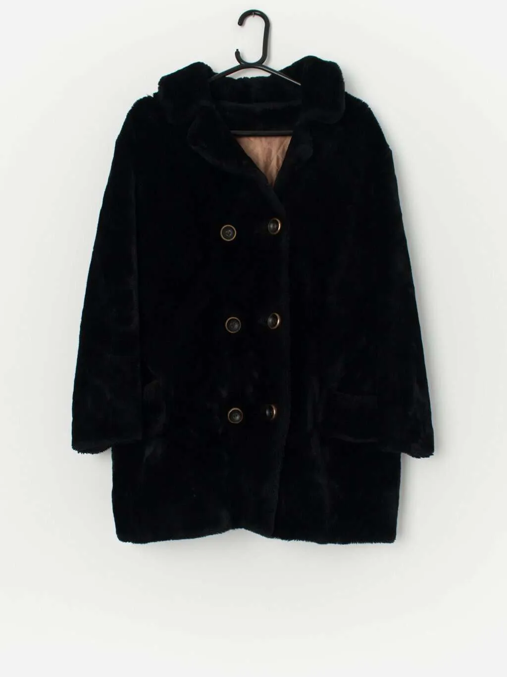 Vintage Black Faux Fur Coat - Medium