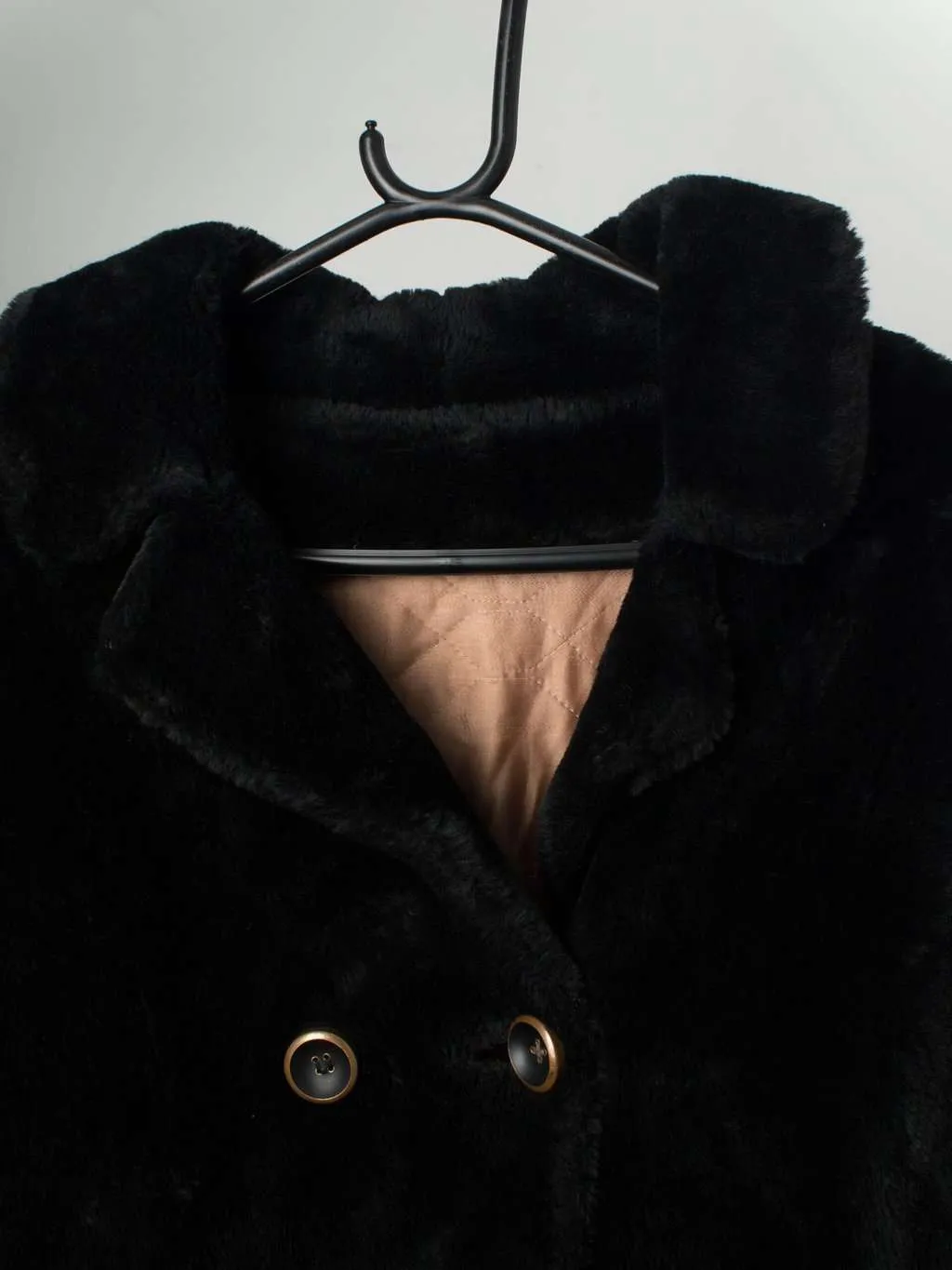 Vintage Black Faux Fur Coat - Medium