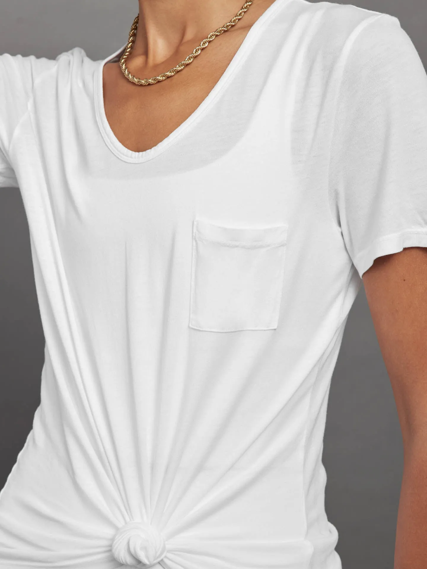 White Short Sleeve Tee with Pocket