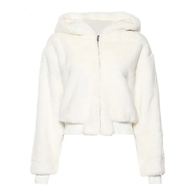 Winter Thick Warm Long Sleeve Women's Hooded Faux Fur Coat Jacket