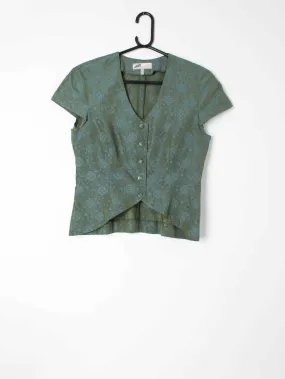 Vintage Iridescent Embroidered Top with Cap Sleeves and Shoulder Pads in Size S / M for Women