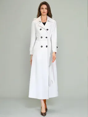 Women's Belted Trench Coat with Turndown Collar and Long Sleeves