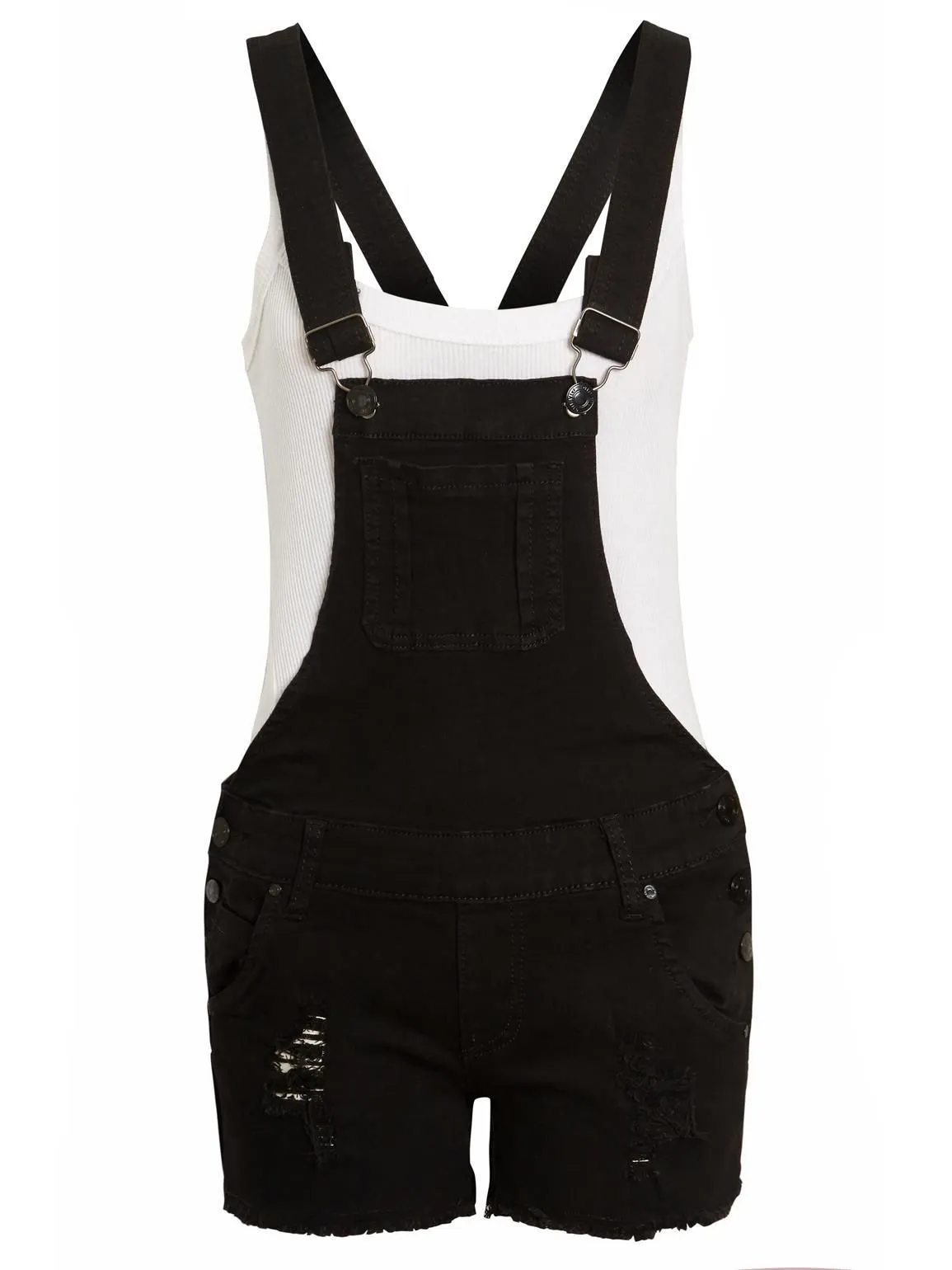 Women's Black Denim Dungaree Shorts, UK Sizes 4-12