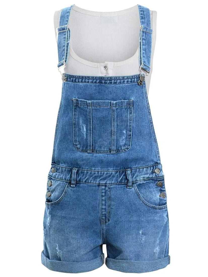 Women's Denim Blue Dungaree Shorts, Sizes 6-14