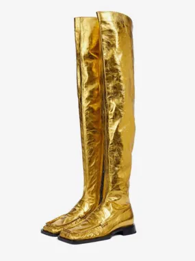 Gold Metallic Over-The-Knee Flat Boots