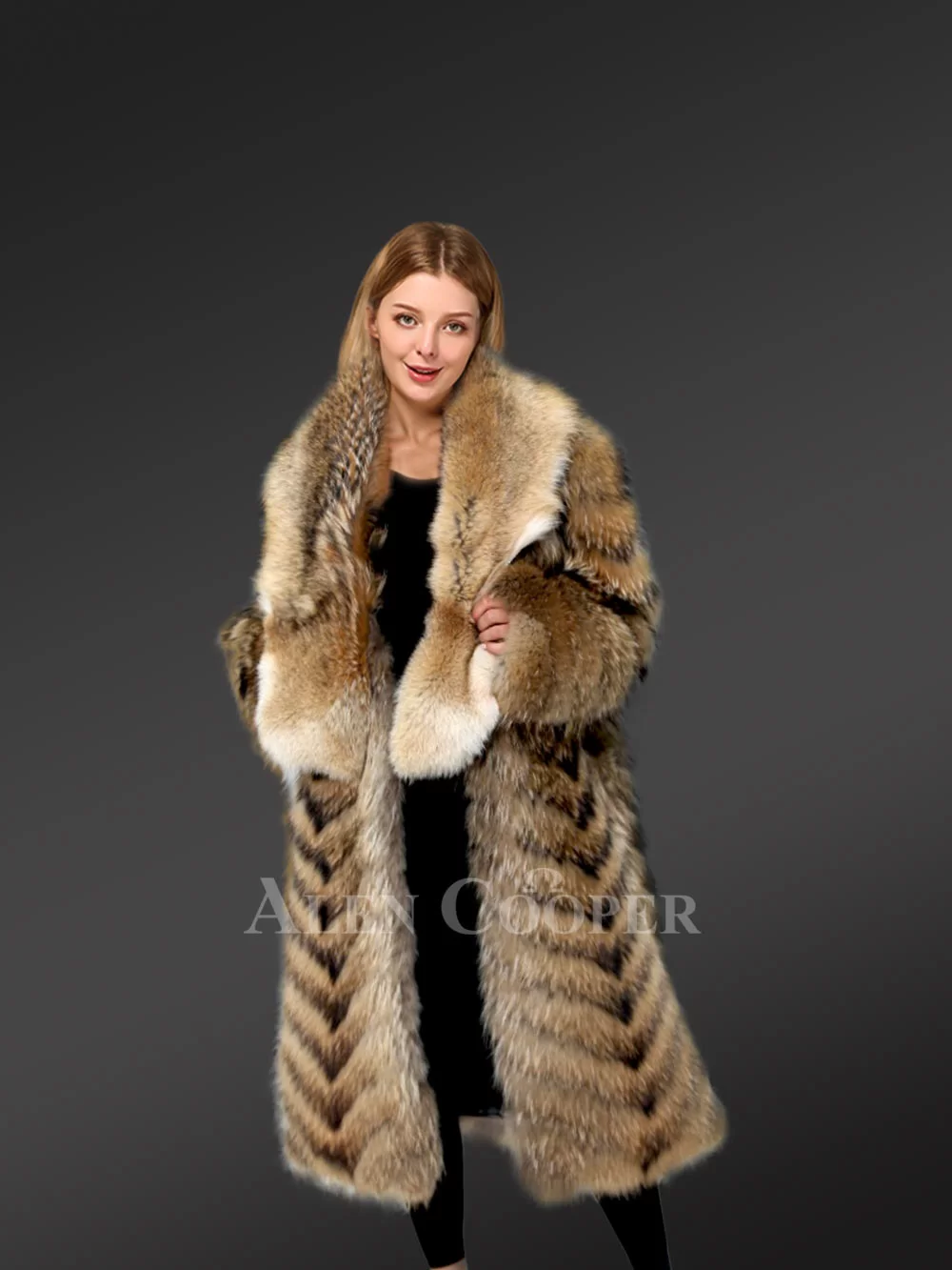 Women's Long Raccoon Fur Coat