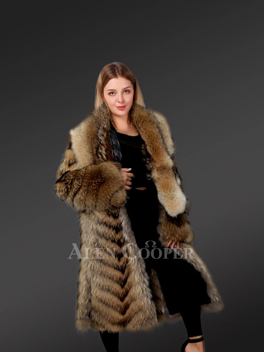 Women's Long Raccoon Fur Coat