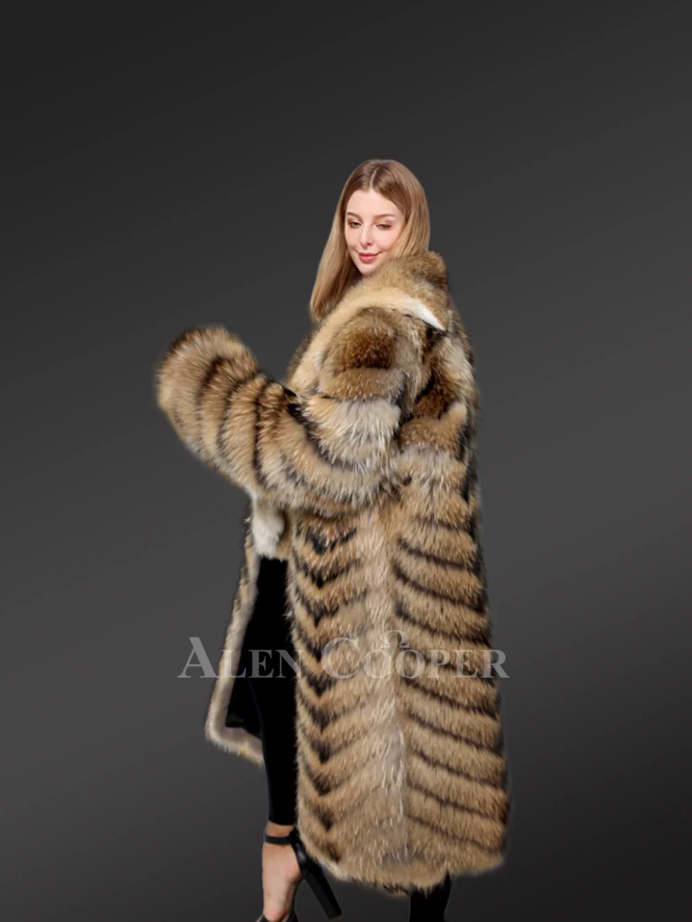 Women's Long Raccoon Fur Coat