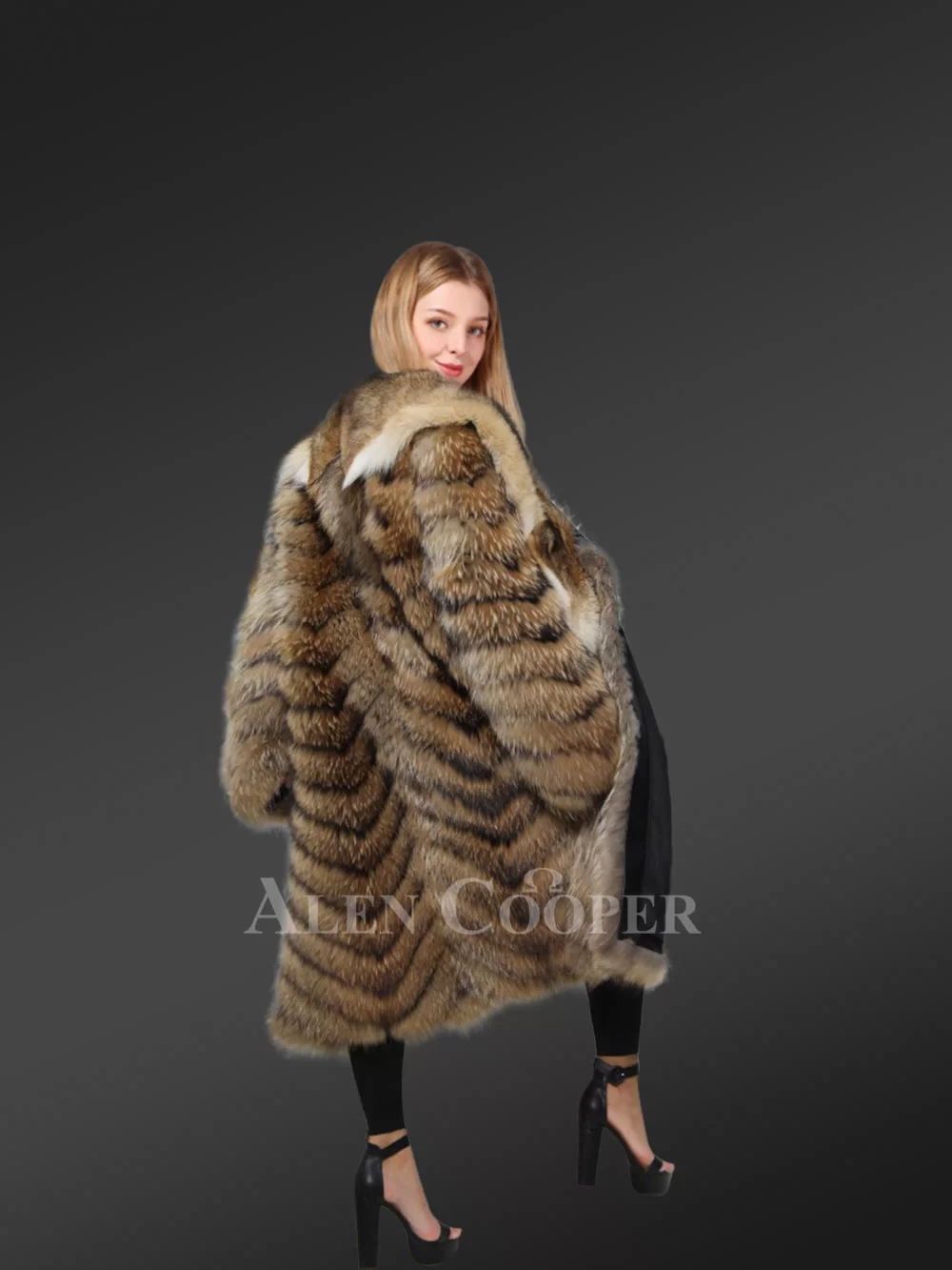 Women's Long Raccoon Fur Coat