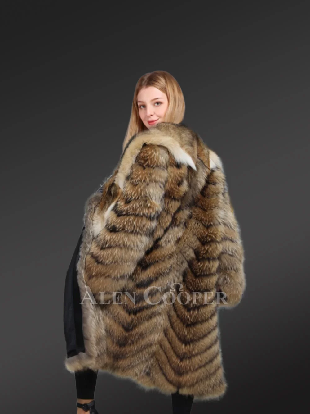 Women's Long Raccoon Fur Coat