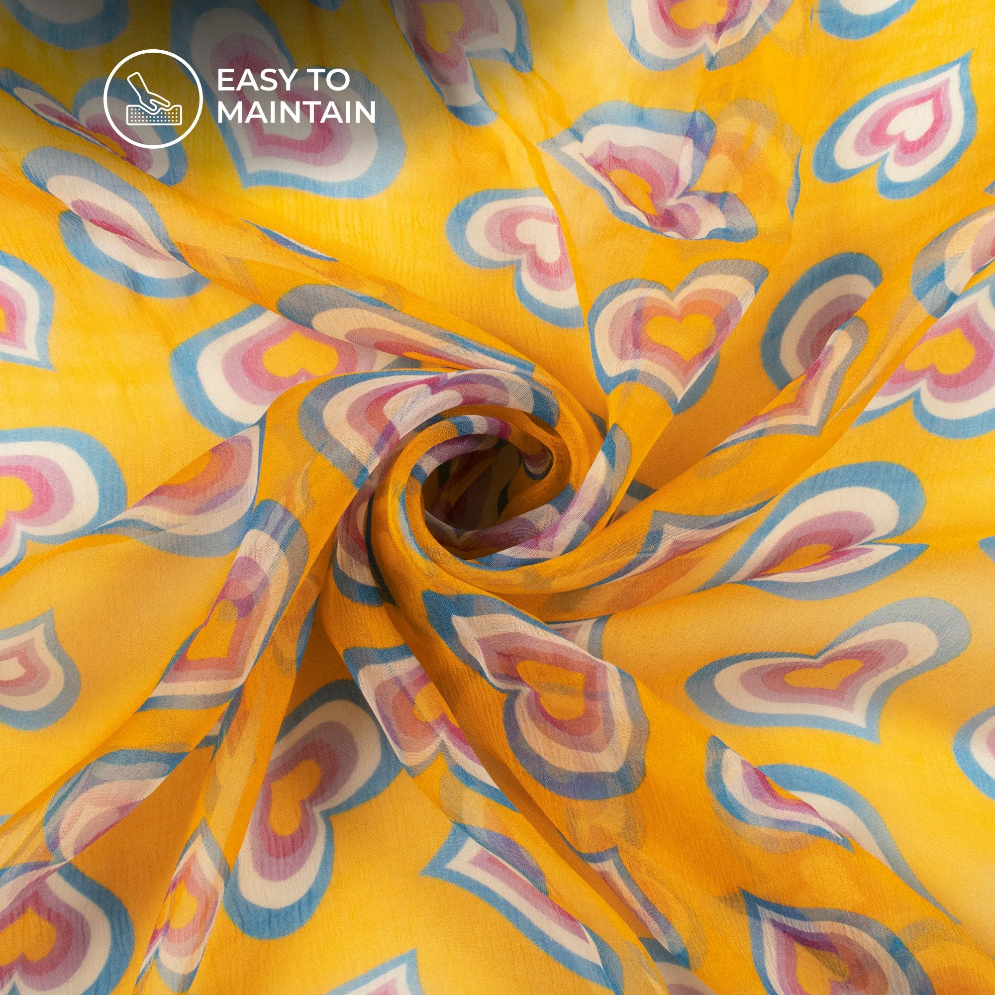 Yellow Digital Print Bemberg Chiffon Fabric - Lightweight & Breathable