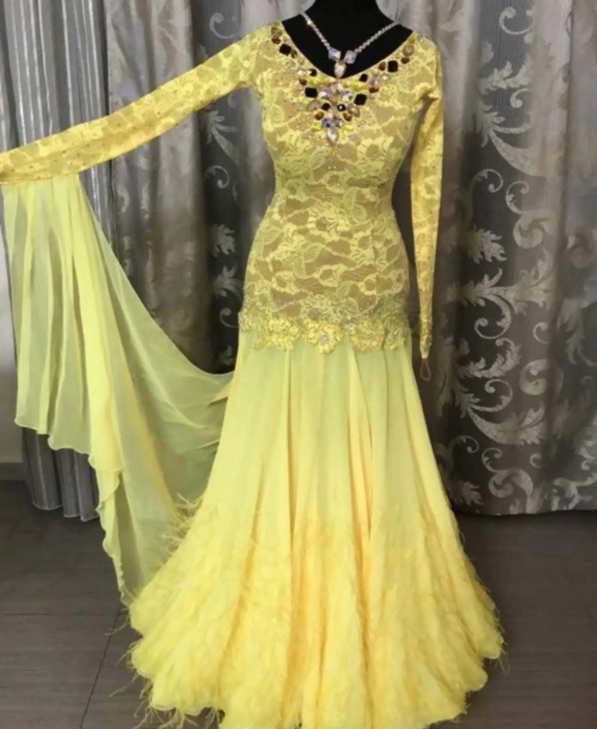 Yellow Lace Trimmed Dress