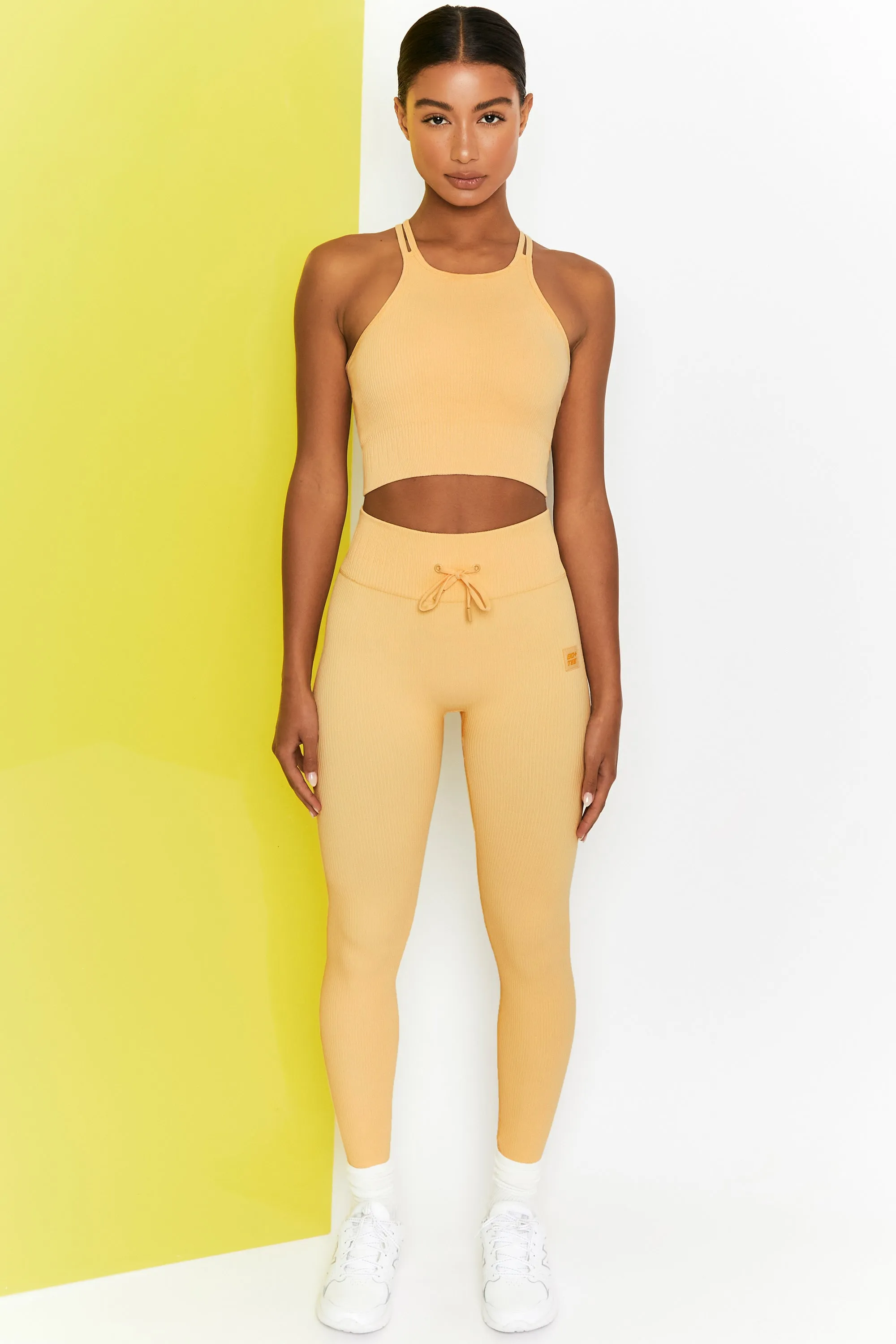 Yellow Ribbed Tie Front Leggings - Energise Collection