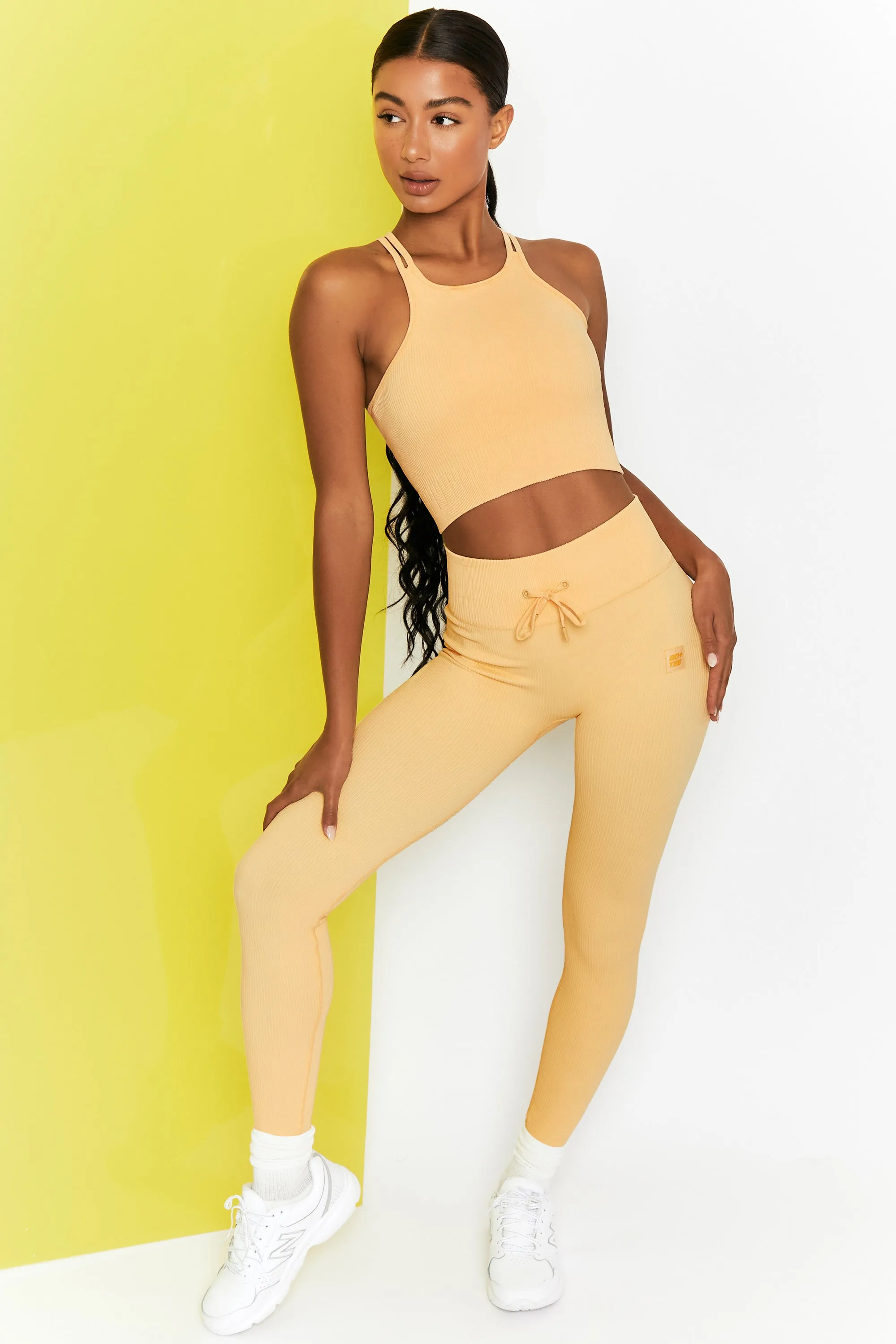 Yellow Ribbed Tie Front Leggings - Energise Collection